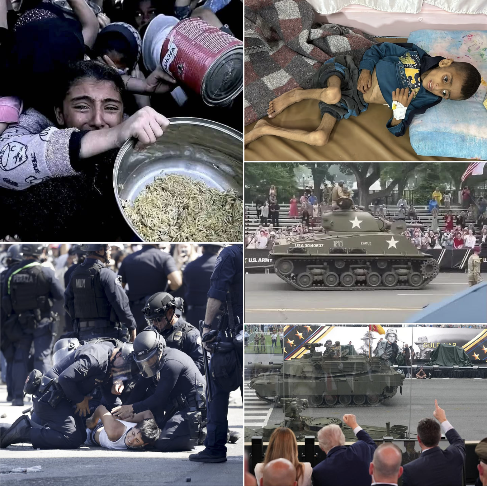 You are currently viewing While the US & Israel Weaponize Starvation, Trump Attacks Basic Rights, and Throws Himself a $45 Million Military Parade